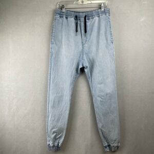 Zanerobe Sureshot Light Wash Distressed Denim Jogger Pants Drop Crotch Mens 32